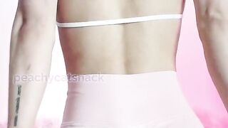 Cute and petite Asian muscle girl flexes and flashes her tits and pussy