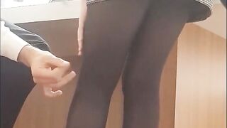 Sexy Secretary in Mini Skirt and Black Pantyhose+Groping