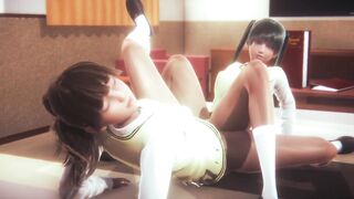 Lesbian after School Scissoring on Bed