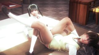 Lesbian after School Scissoring on Bed