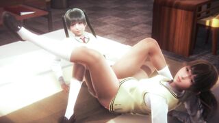 Lesbian after School Scissoring on Bed