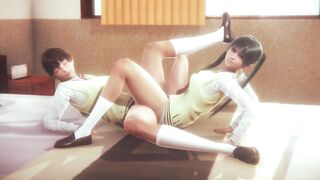Lesbian after School Scissoring on Bed