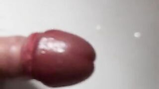 Chub enjoying a hands free, quick wank of his small dick, using sink and foreskin to shoot huge load