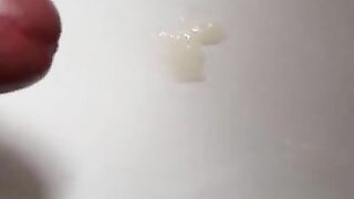 Chub enjoying a hands free, quick wank of his small dick, using sink and foreskin to shoot huge load