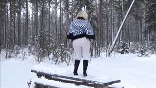 Big ass in the winter forest