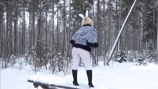 Big ass in the winter forest