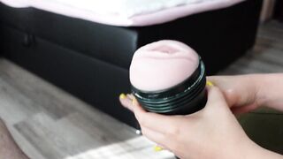 I caught my stepbrother while he masturbate with fleshlight, so i helped him