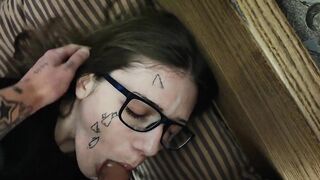 Cum on slutty student glasses and fucked in mouth!